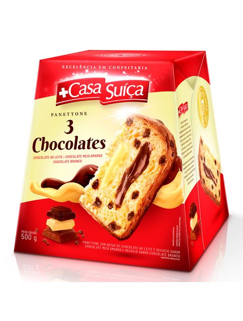 Panettone Recheado 3 Chocolates 500g - Casa Suíça
