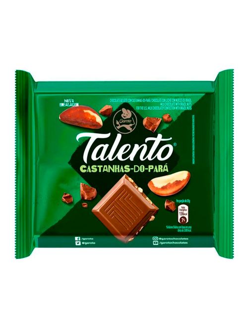 Tablete de Chocolate Talento Verde Castanha do Pará 85g - Garoto