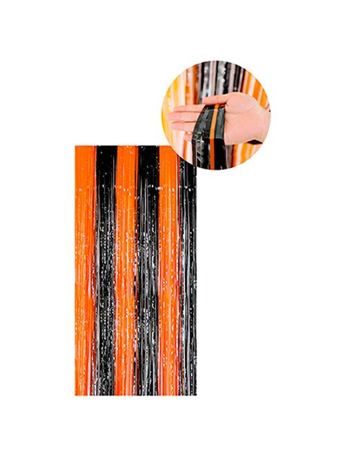Halloween Cortina Metalizada Laranja e Preto 100x200cm - Silver Festas