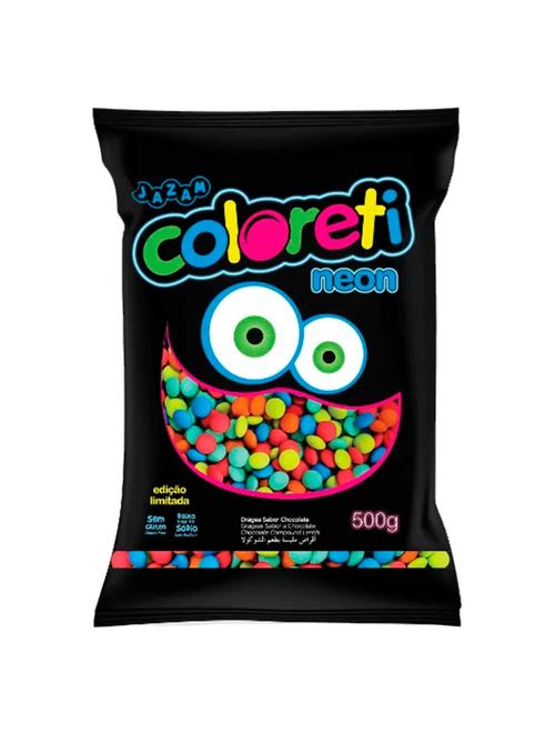 Confeito Chocolate Colorido Neon Coloreti 500g - Jazam