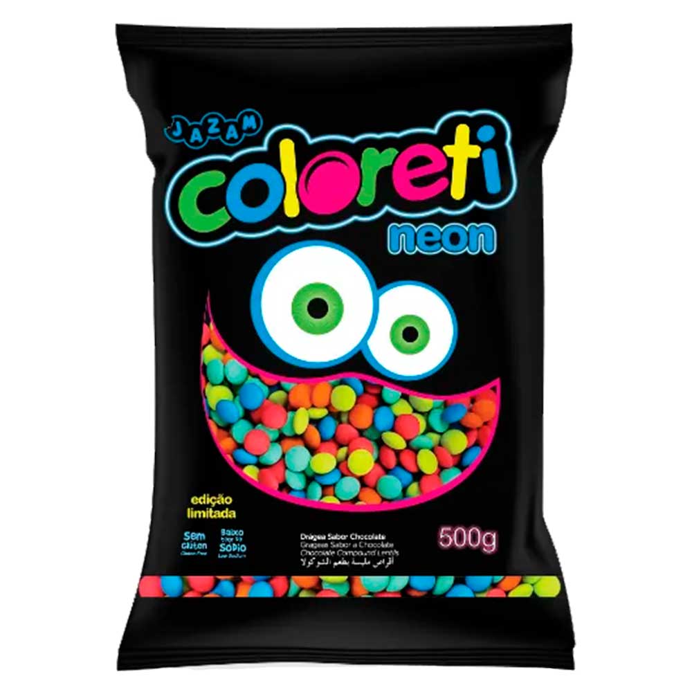 Confeito Chocolate Colorido Neon Coloreti 500g - Jazam - Doce Malu