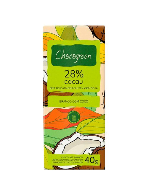Tablete Chocolate Branco com Coco Vegano 28% Cacau 40g - Chocogreen
