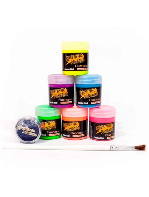 Kit Pintura Fluor Tinta Facial Líquida + Glitter - Rostinho Pintado