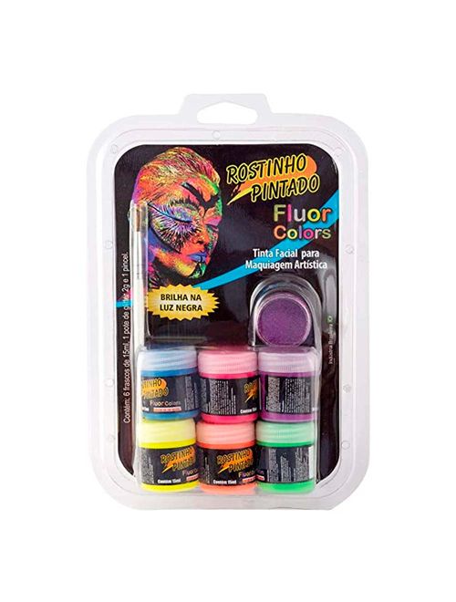Kit Pintura Fluor Tinta Facial Líquida + Glitter - Rostinho Pintado