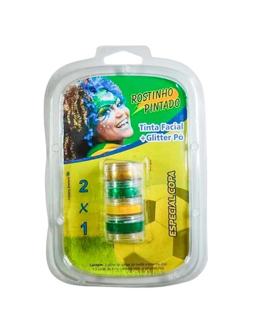 Tinta Facial + Glitter em Pó Brasil c/4 - Rostinho Pintado