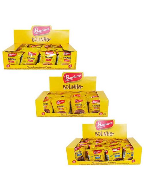Kit 3 Bolinhos Recheados Baunilha, Duplo Chocolate e Chocolate c/16 - Bauducco