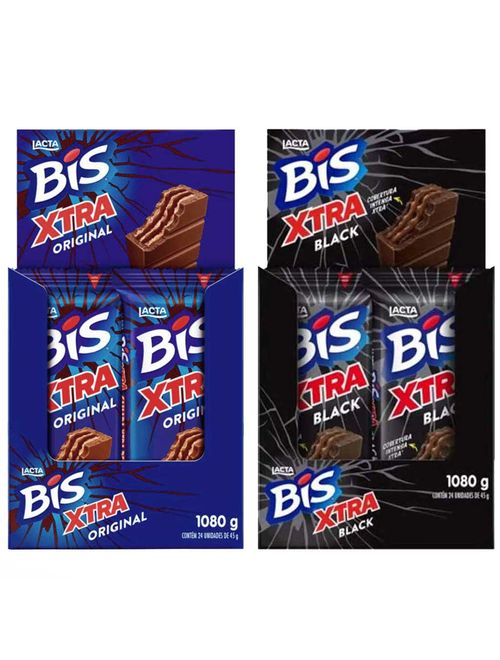 Kit 2 Displays Bis Xtra ao Leite + Bis Xtra Black c/24 - Lacta