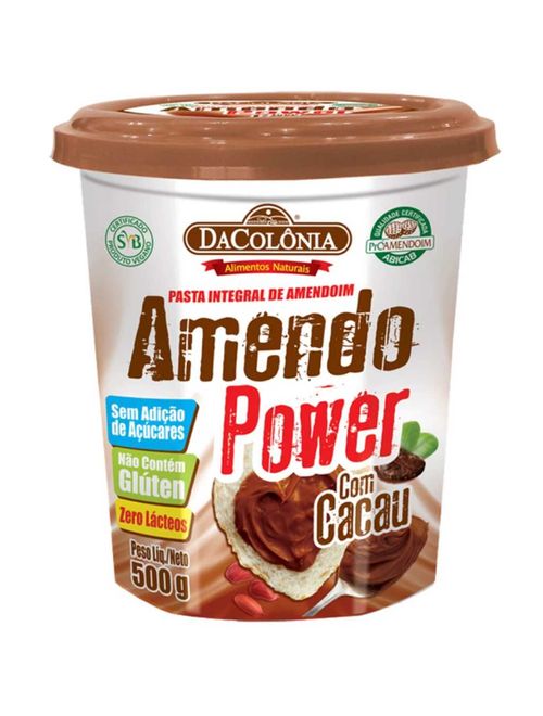 Pasta Integral de Amendoim Amendo Power com Cacau 500g - DaColônia