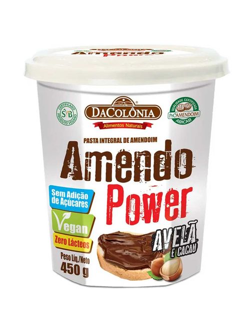 Pasta Integral de Amendoim Amendo Power com Avelã e Cacau 450g - DaColônia