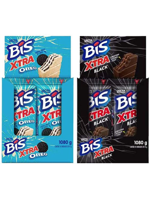 Kit 2 Displays Bis Xtra Oreo + Bis Xtra Black c/24 - Lacta