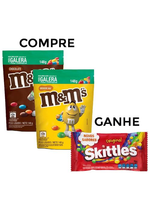 Kit com 2 M&Ms 1 Chocolate 148g + 1 Amendoim 148g + Brinde Skittles
