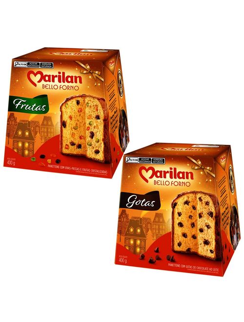 Kit com 1 Panettone Frutas + 1 Gotas Bello Forno 400g - Marilan