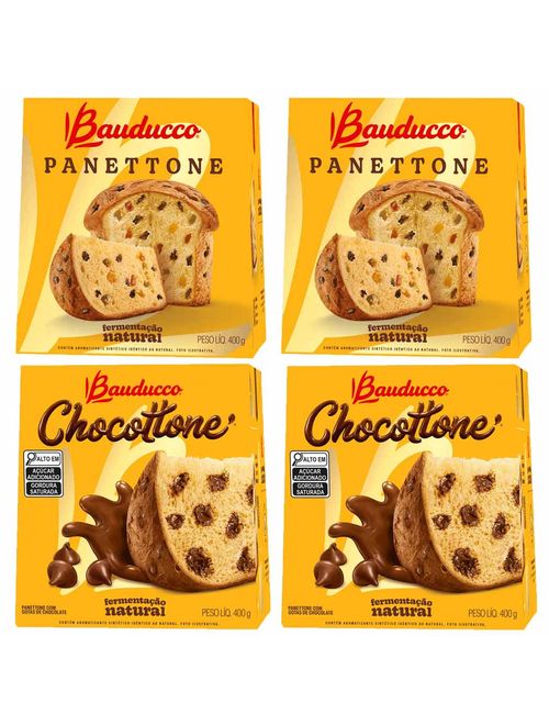 Kit com 2 Panettone Frutas + 2 Chocottone Gotas 400g - Bauducco