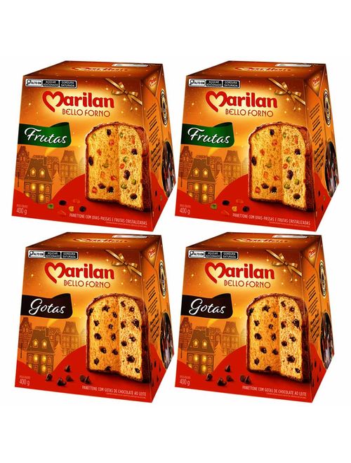 Kit com 2 Panettone Frutas + 2 Gotas de Chocolate Bello Forno 400g - Marilan