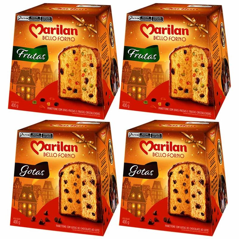 Kit-com-2-Panettone-Frutas---2-Gotas-de-Chocolate-Bello-Forno-400g---Marilan