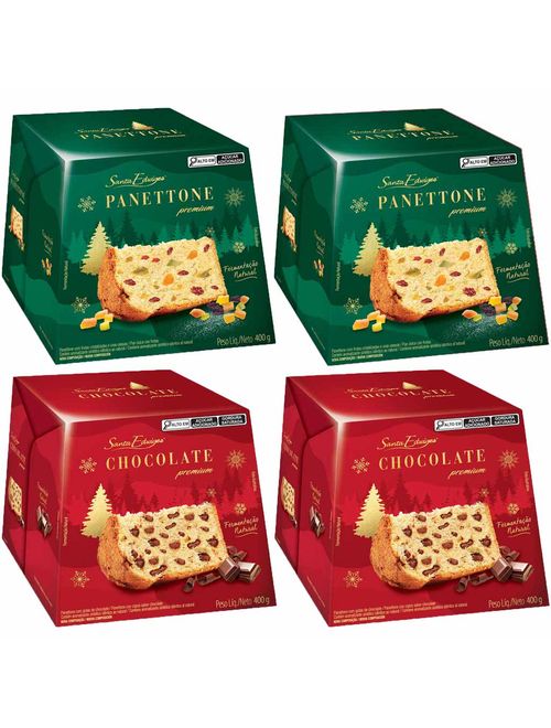 Kit com 2 Panettone Frutas + 2 Gotas de Chocolate 400g - Santa Edwiges