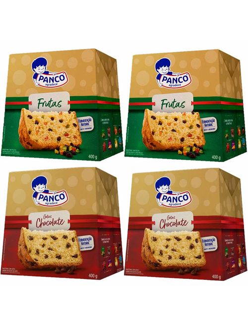 Kit com 2 Panettone Frutas + 2 Gotas de Chocolate 400g - Panco