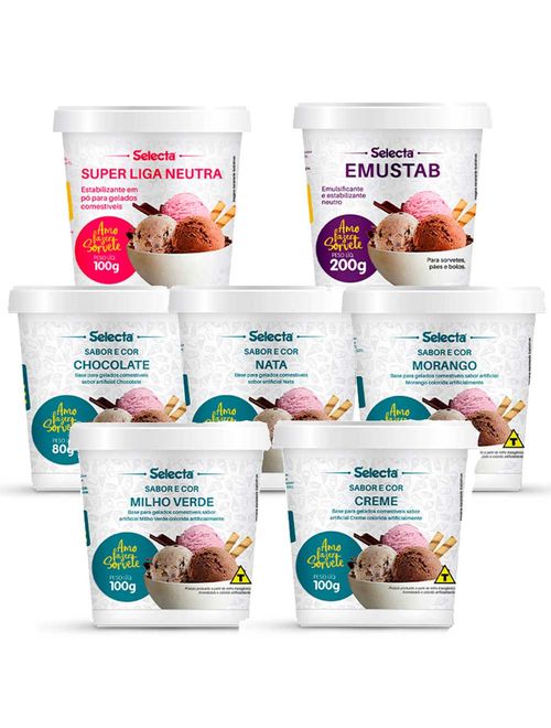 Kit Faça Sorvete em Casa Sabores Clássicos + Bases 7 Itens