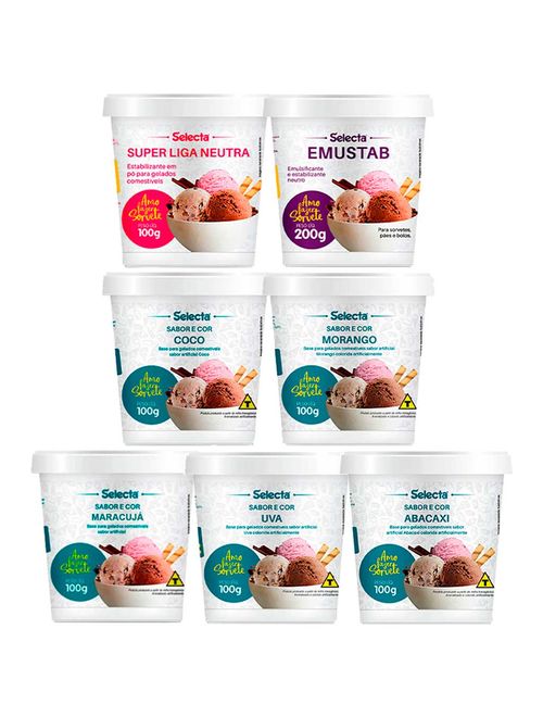 Kit Faça Sorvete em Casa Sabores de Frutas + Bases 7 Itens