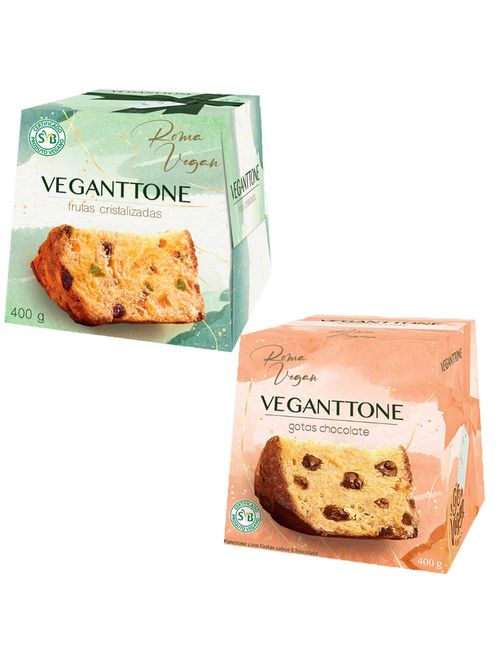 Kit com 1 Panetone Frutas + 1 Panetone Gotas Veganttone 400g Vegano Certificado - Romanato