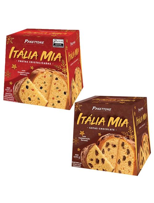 Kit com 1 Panetone Frutas + 1 Panetone Gotas Italia Mia 400g Vegano - Romanato