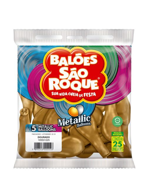 Balão Metalizado Dourado Tamanho 5 c/25 - São Roque