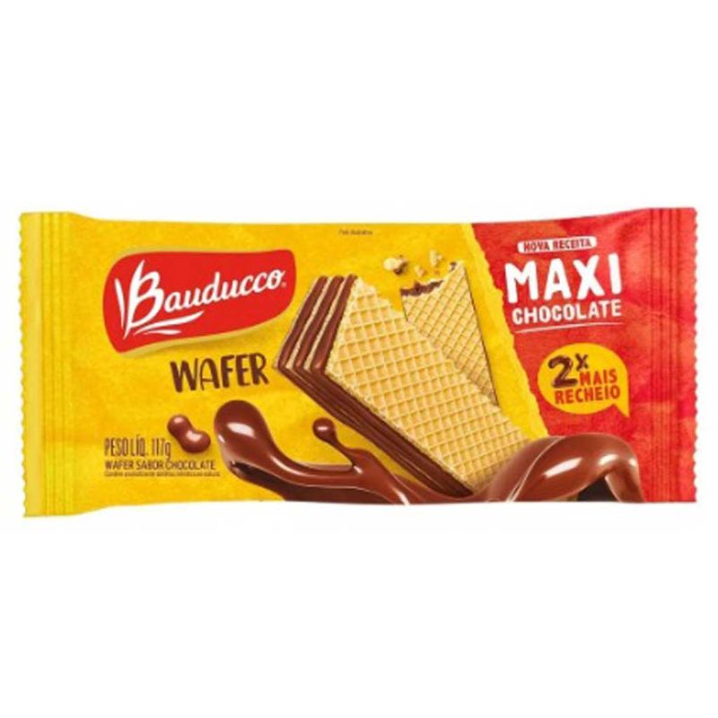 Biscoito Wafer Maxi Chocolate 117g - Bauducco - Doce Malu