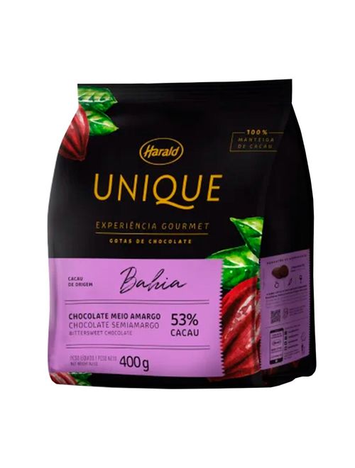Gotas de Chocolate Meio Amargo Unique 53% Cacau Bahia 400g - Harald