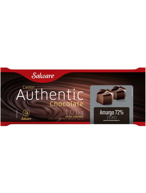 Barra de Chocolate Fracionado Amargo 72% Zero Açúcar Authentic 1,01kg - Salware