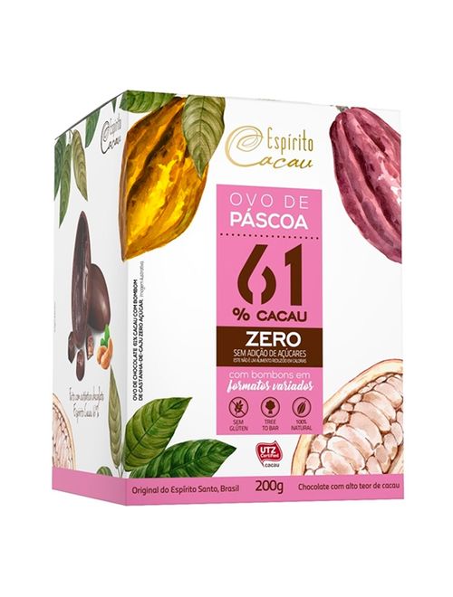 Ovo de Páscoa 61% Cacau Zero Açúcar 200g - Espírito Cacau