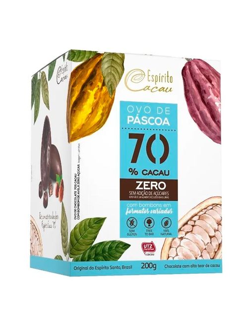 Ovo de Páscoa 70% Cacau Zero Açúcar 200g - Espírito Cacau