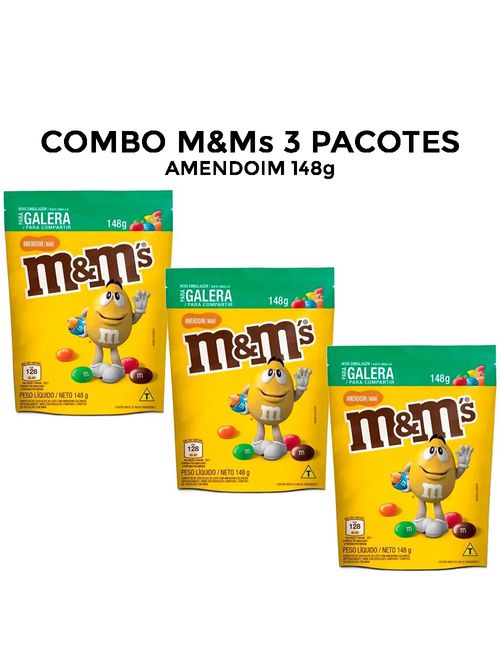 Kit com 3 M&Ms Confeito Amendoim 148g - Mars