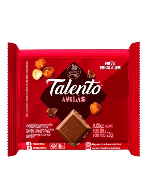 Mini Tablete de Chocolate Talento Vermelho Avelãs 25g c/15 - Garoto
