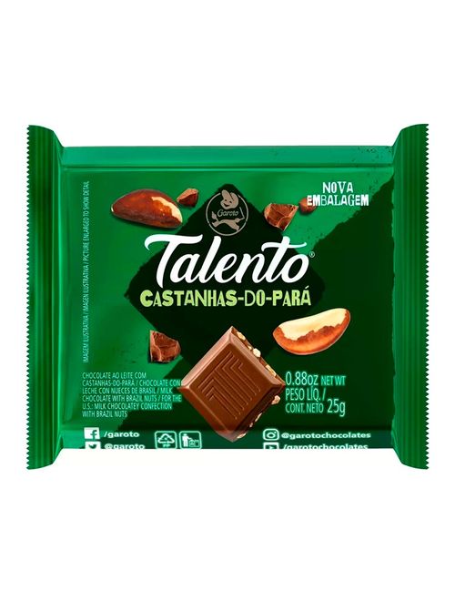 Mini Tablete de Chocolate Talento Verde Castanha Pará 25g c/15 - Garoto