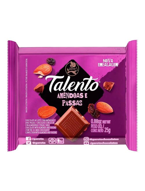 Mini Tablete de Chocolate Talento Roxo Amêndoas 25g c/15 - Garoto