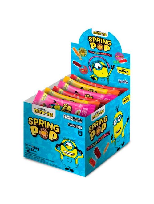 Pirulito Mola Spring Pop Minions Sortido com Tattoo c/36 - BeneVia