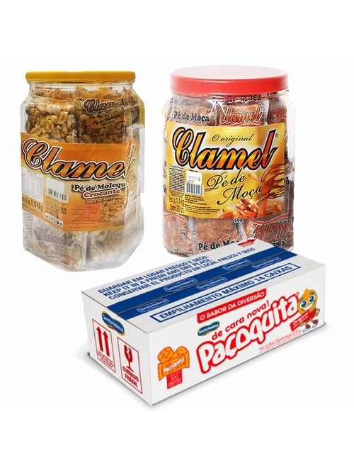 Kit Festa Junina 3 itens com Paçoca, Pé de Moça e Pé de Moleque