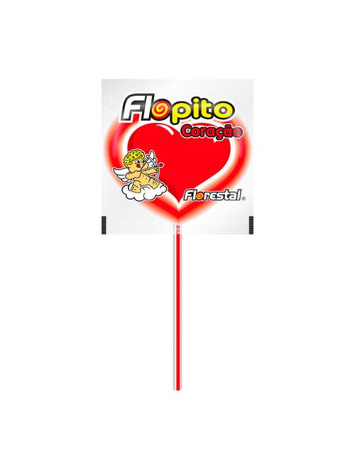 Pirulito Flopito Coração Vermelho Morango c/50 - Florestal