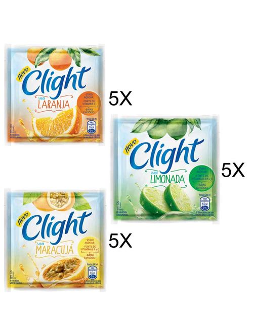 Kit Suco em Pó com 5un Laranja+5un Limonada+5un Maracujá 8g - Clight