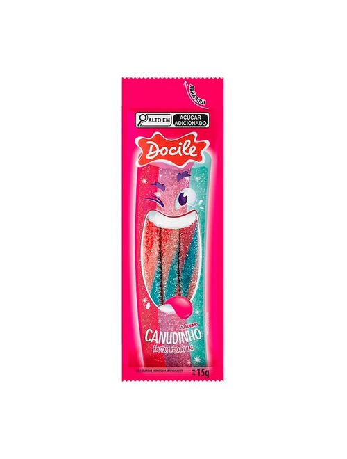 Canudinho Bala de Gelatina Frutas Vermelhas Azedinho 15g c/12 - Docile