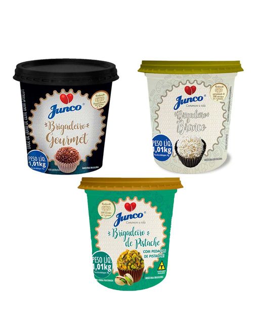 Kit Junco Pronto - Brigadeiro Gourmet, Brig Branco e Pistache 1,01Kg - Junco