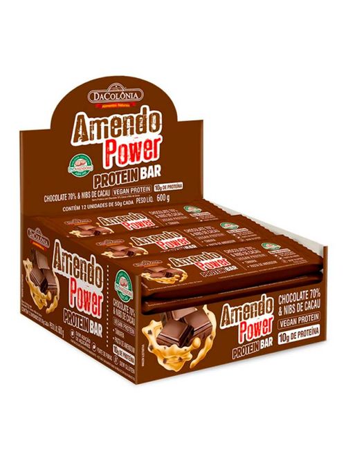 Barra de Proteína Amendo Power Chocolate 70% e Nibs de Cacau c/12 - DaColônia