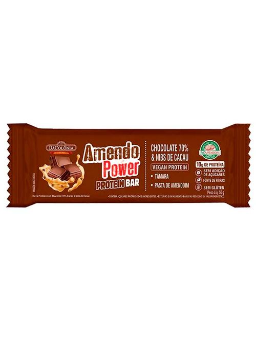 Barra de Proteína Amendo Power Chocolate 70% e Nibs de Cacau c/12 - DaColônia