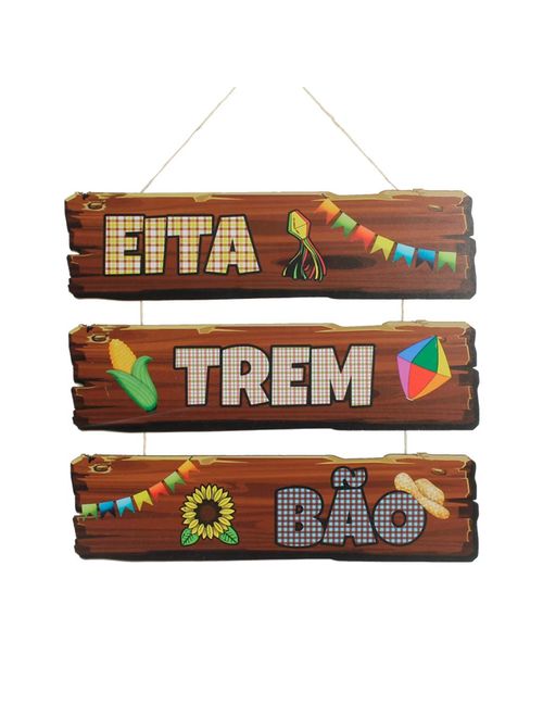 Placa Decorativa MDF Festa Junina Eita Trem Bão 28x30cm - Produfest