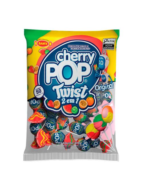 Pirulito Cherry Pop Twist Sortido Recheio Chiclete c/50 - Sams