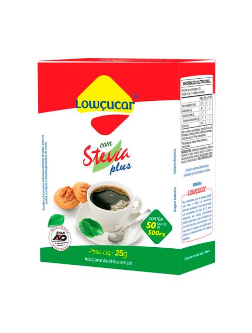 Adoçante Em Pó Plus com Stevia Sachê c/50 - Lowçúcar