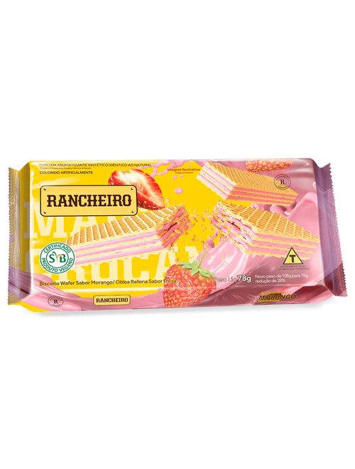 Biscoito Wafer Recheado Morango 78g - Rancheiro