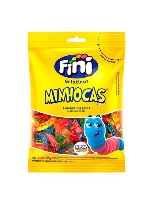 Bala de Gelatina Minhocas Brilho 90g - Fini