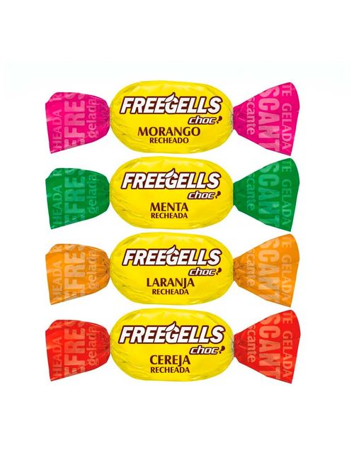 Bala Dura Recheada Chocolate Sortida Freegells 475g - Riclan
