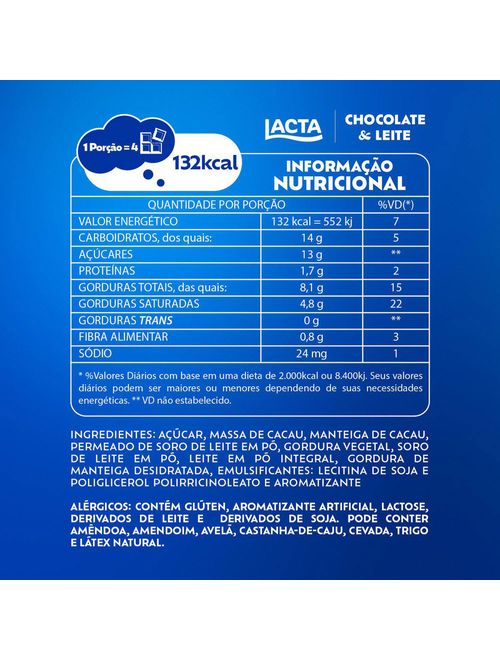 Tablete de Chocolate Ao Leite 80g - Lacta